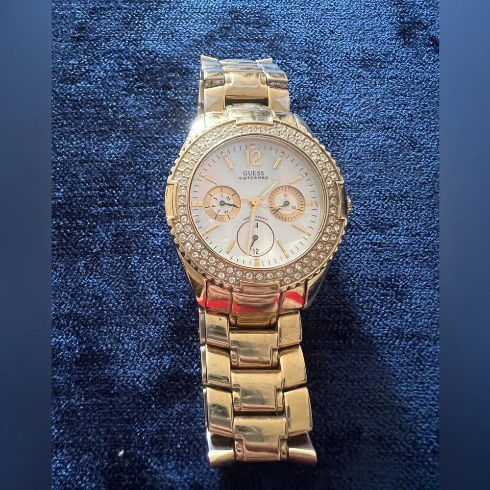 Guess Gold Chronograph Watch with Crystal Accents